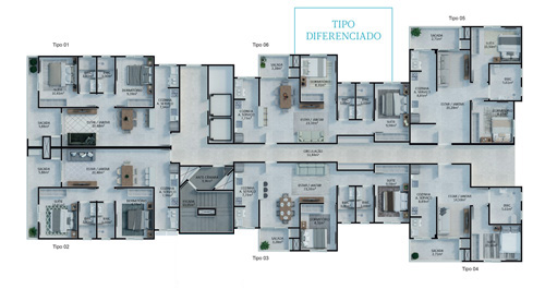 Torre 01 - Orquídea - Tipo Diferenciado - Apartamentos com aproximadamente 65 a 70 m - Vagas de garagem individual e cobertas