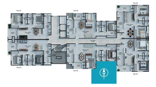 Torre 01 - Orquídea - Apartamentos com aproximadamente 65 a 70 m - Vagas de garagem individual e cobertas